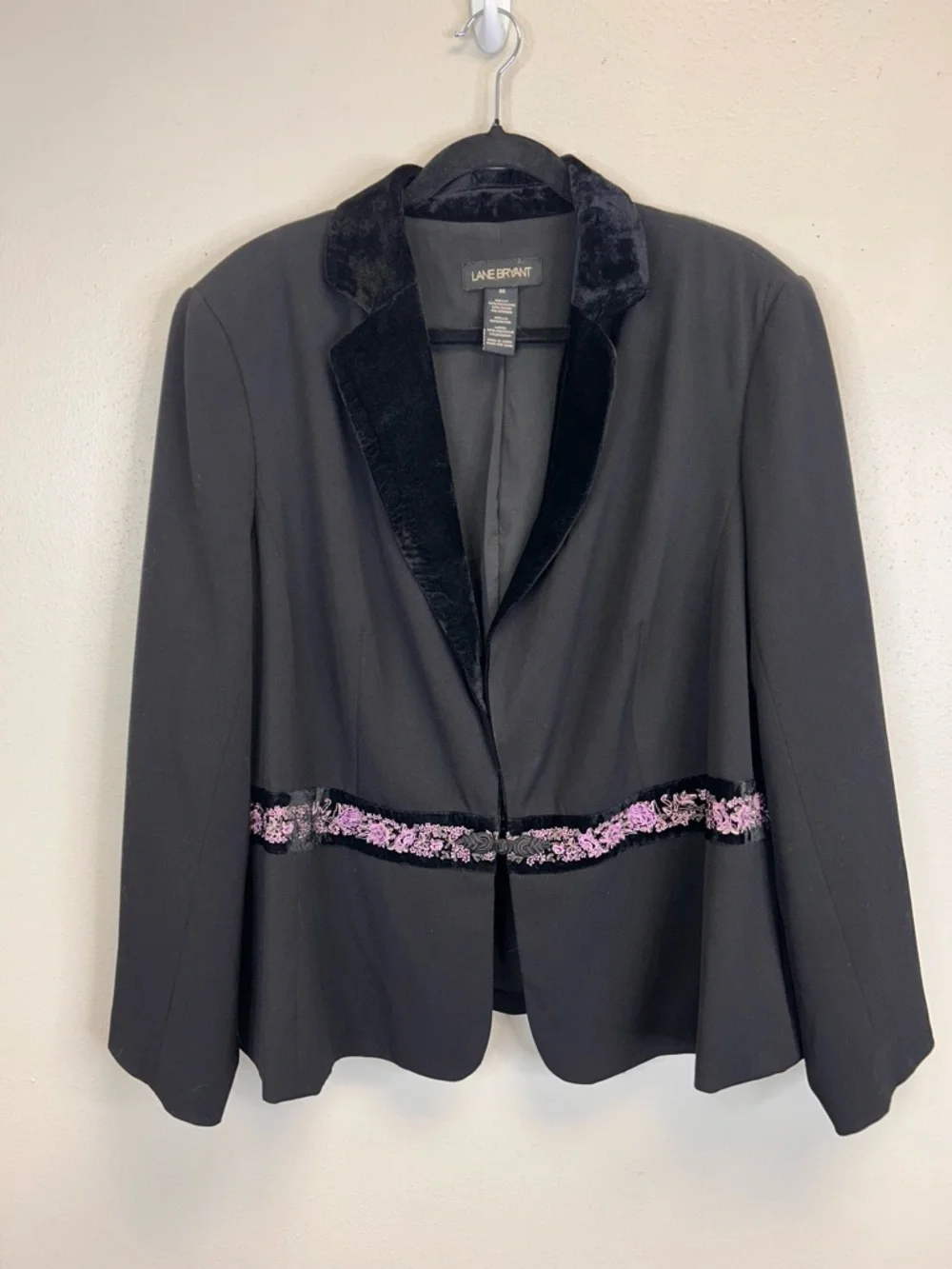 Goth Whimsigoth Black Blazer Velvet Embroidered Trim Size 20 1X Plus Vampire - Picture 10 of 13